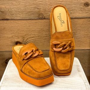 Naked Feet Elect mule in camel suede size 7.